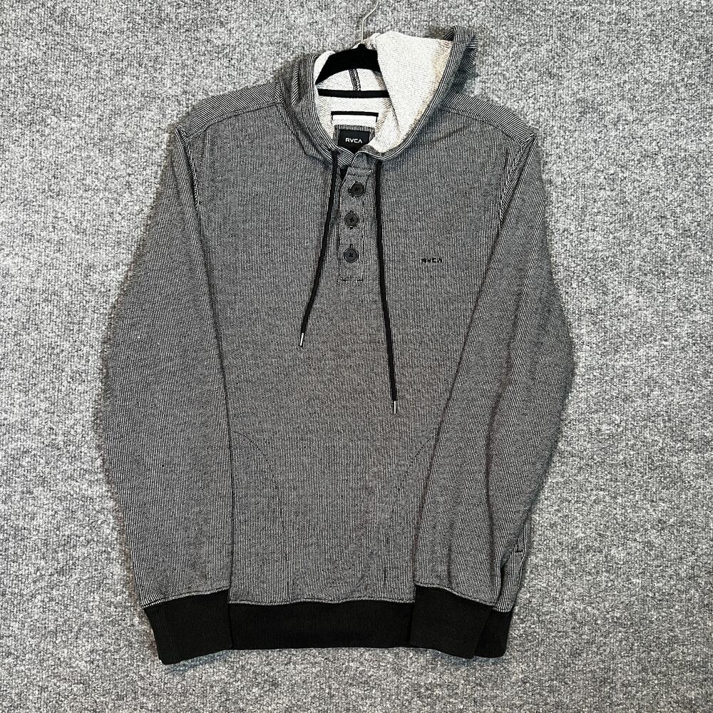 RVCA Sweater Mens Small Gray‎ Henley Pullover Hoodie Fleece Sweatshirt Casual